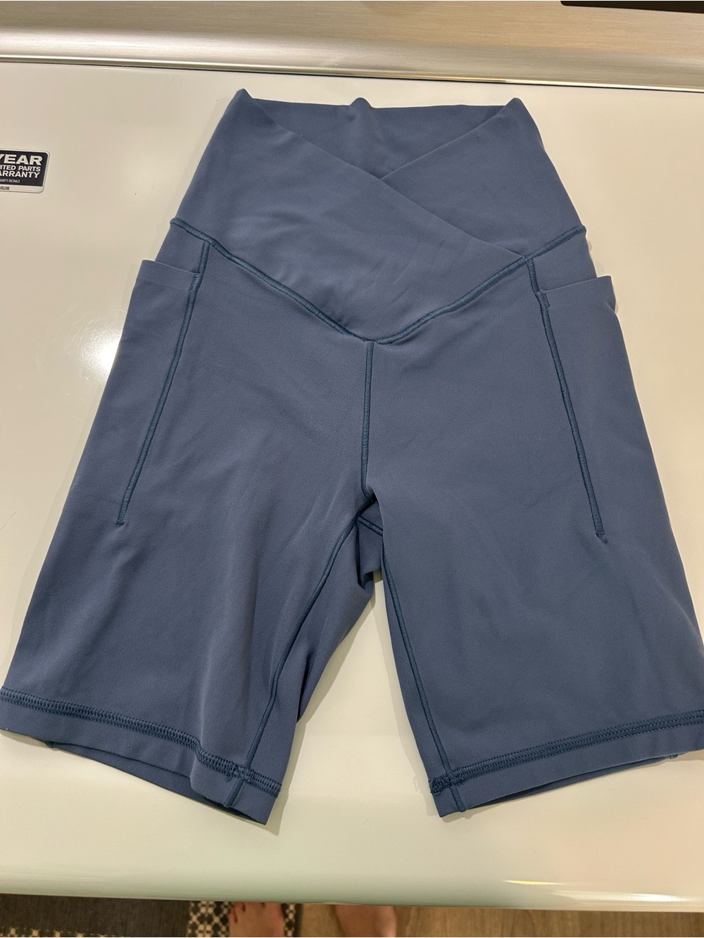 Aerie Real Me Xtra Slate Blue Cross-Over Waist Bike Shorts